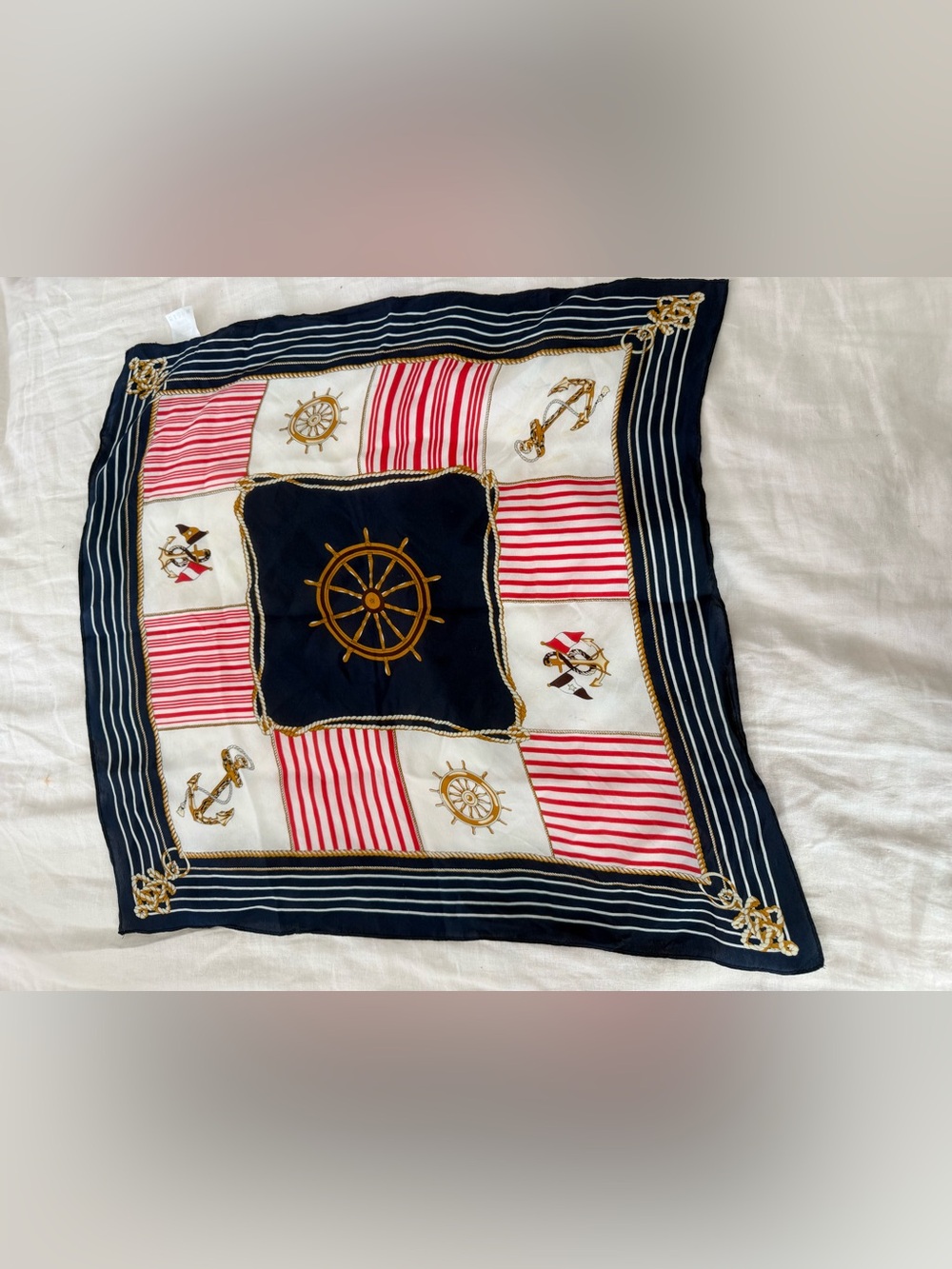 Lilysilk Nautical Print Square Scarf 20x20 - Navy, Red & White EUC 1404